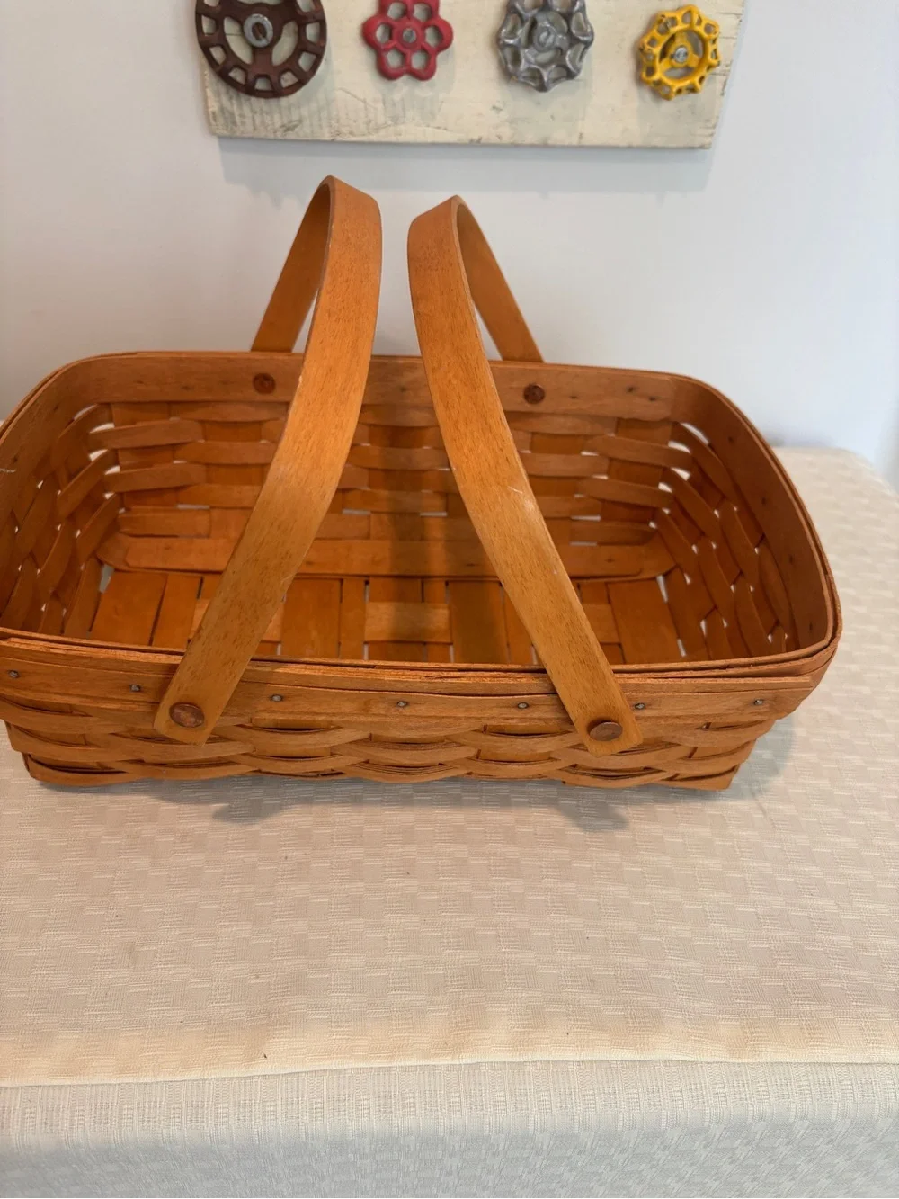 Longaberger Natural Brown Double-Handle Woven Basket Small Gathering